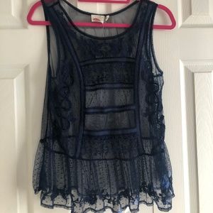 Navy Lace sheer top